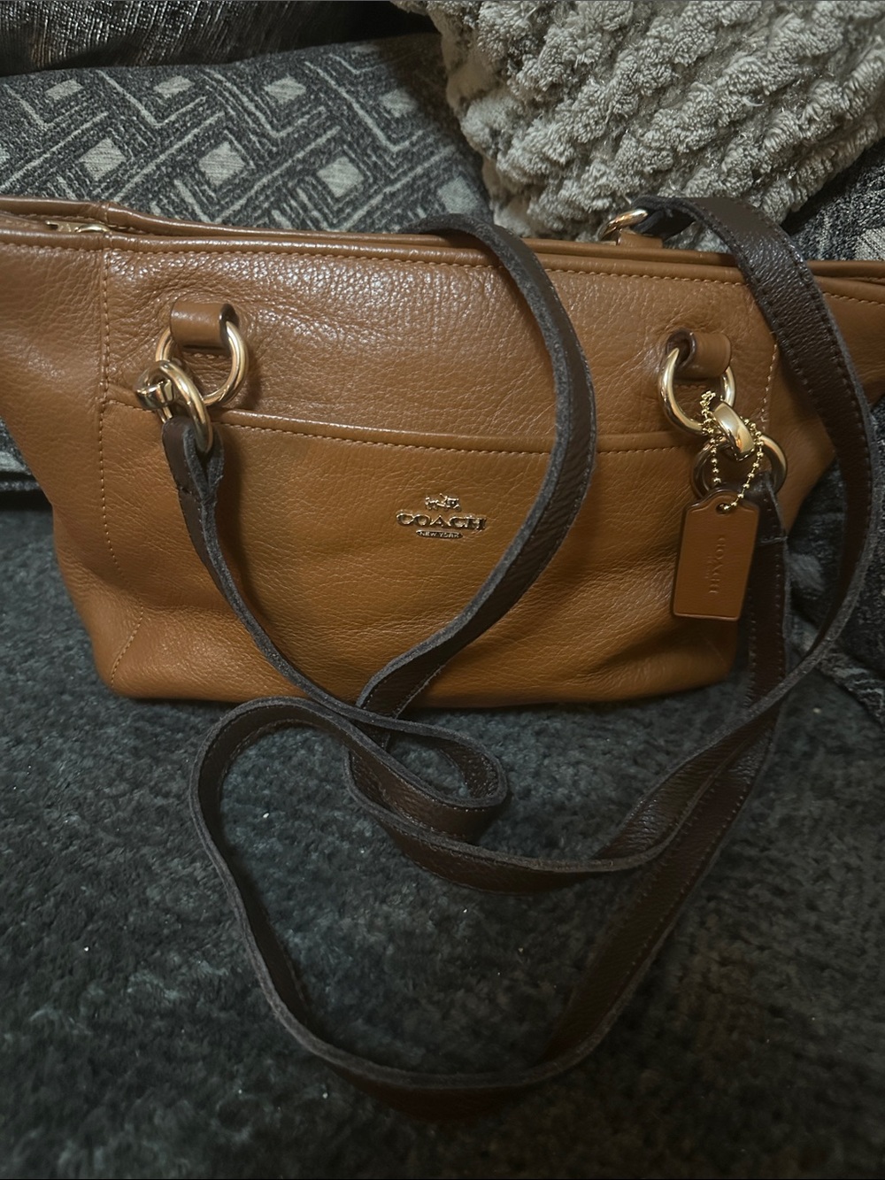 Coach Brown Leather Shoulder Bag with Dark Brown Straps